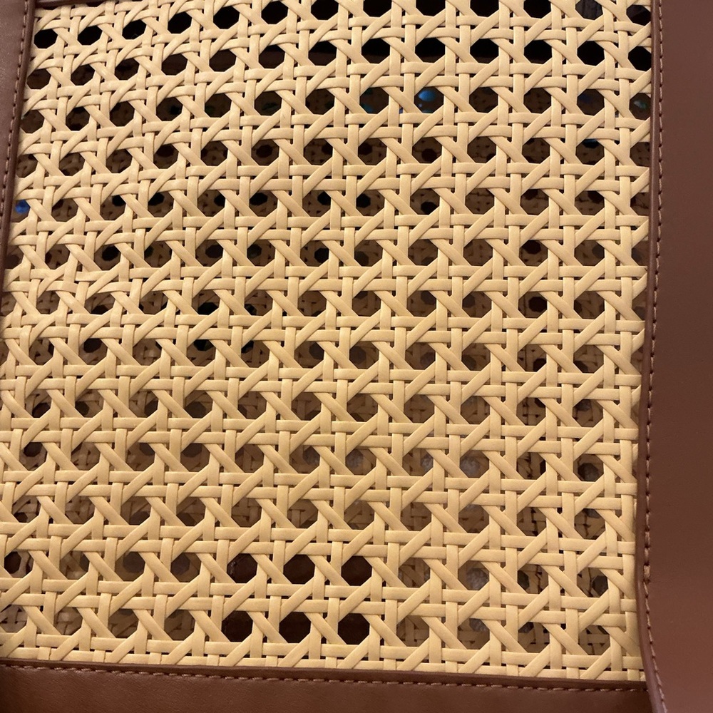 J. Crew Natural Faux Straw Tote with Brown Poly Trim - Picture 3 of 6